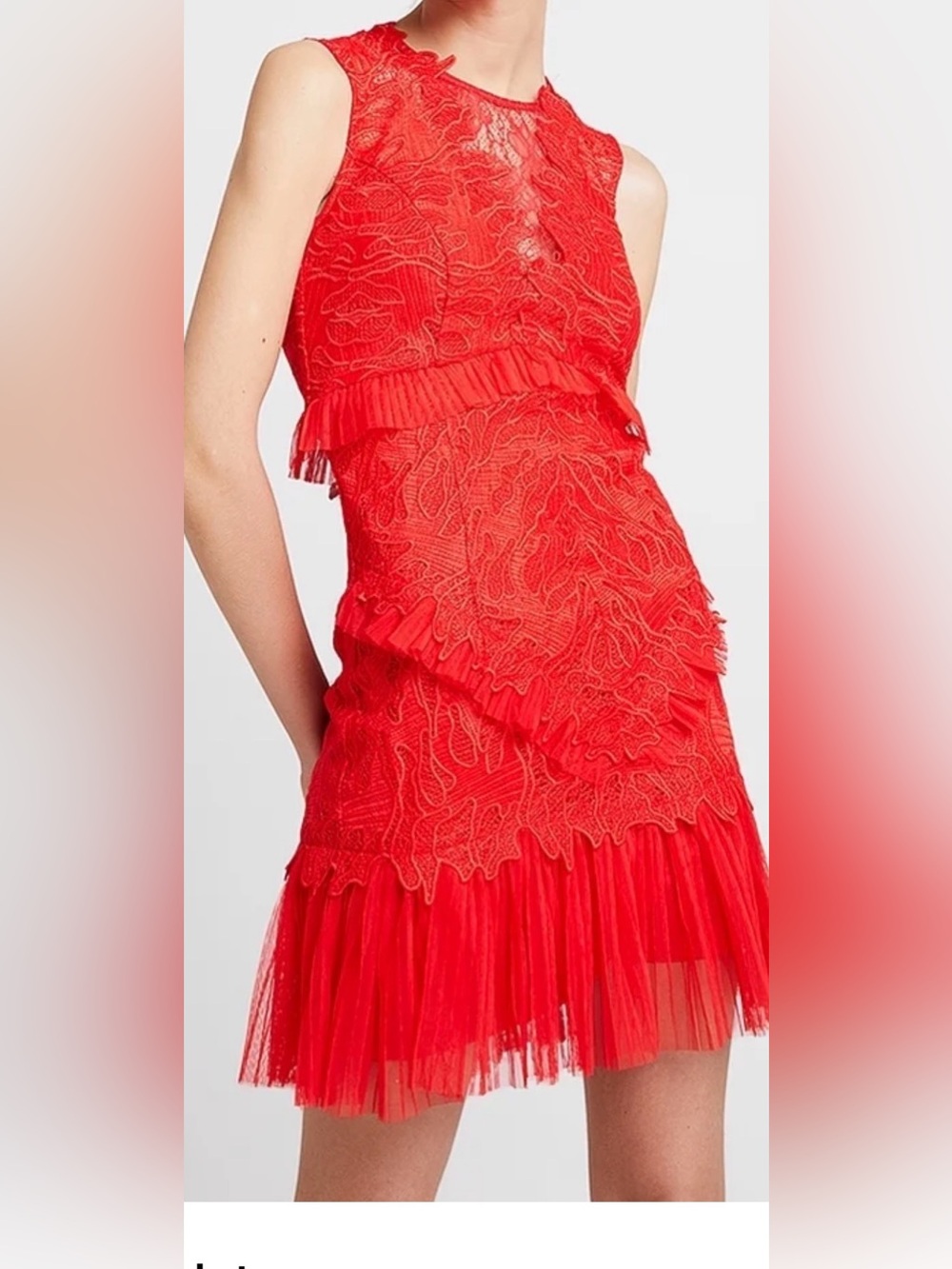Bardot Red Lace & Tulle Sleeveless Mini Dress